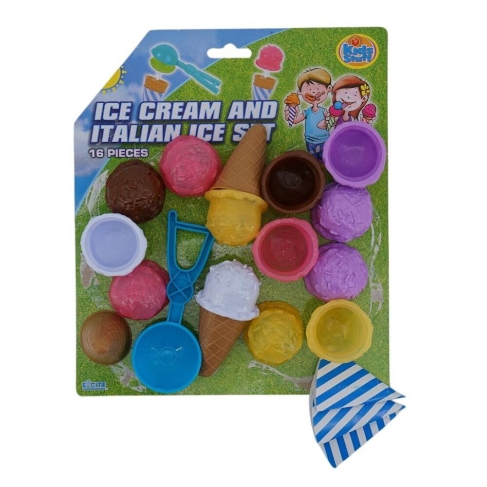 Excite Kid’s Stuff Ice Cream & Italian Ice Play Set – 16 Pieces – Pretend Toy Se
